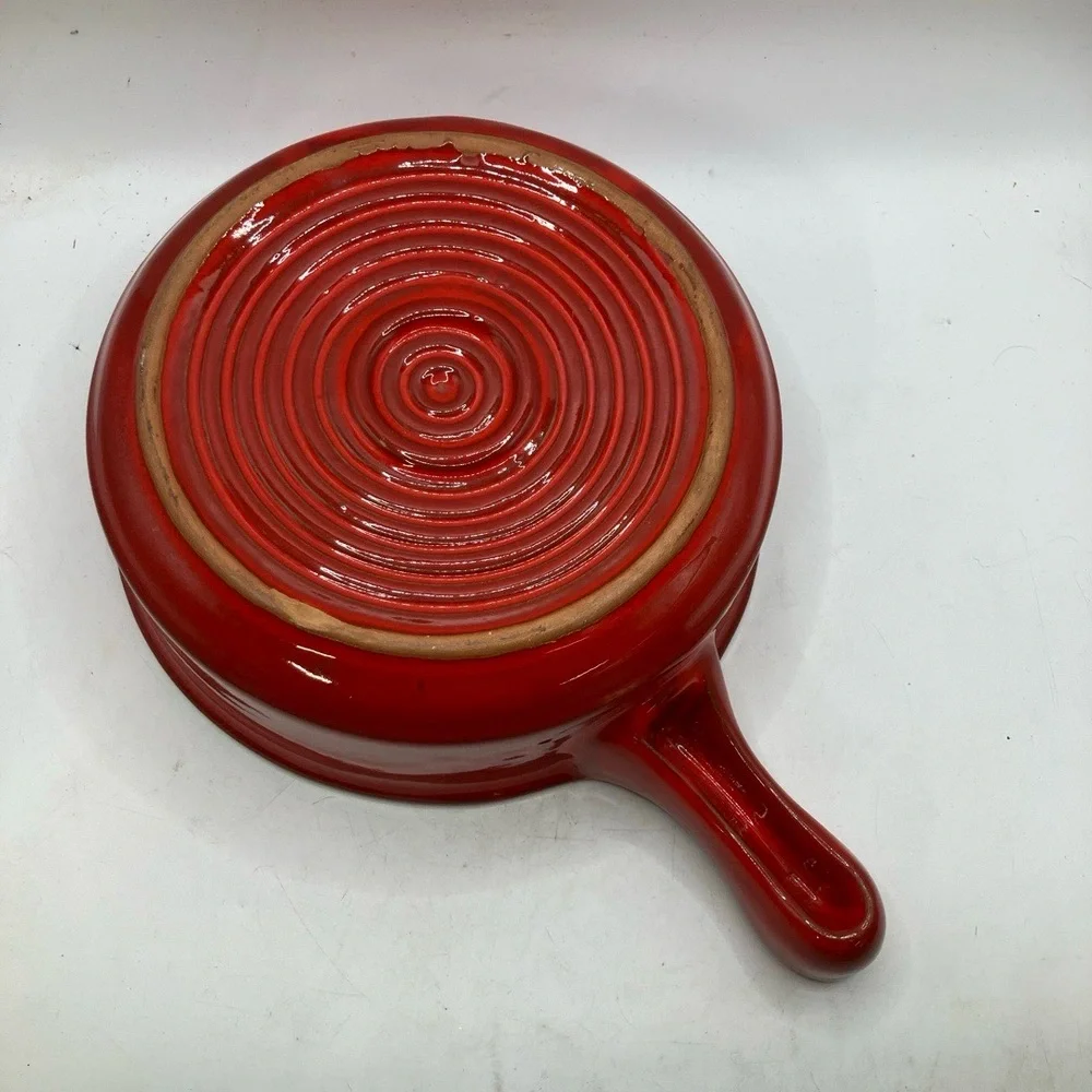 Cookware Casserole Dish Red Ceramic‎ Handle Pan Versatile Bakeware Vintage